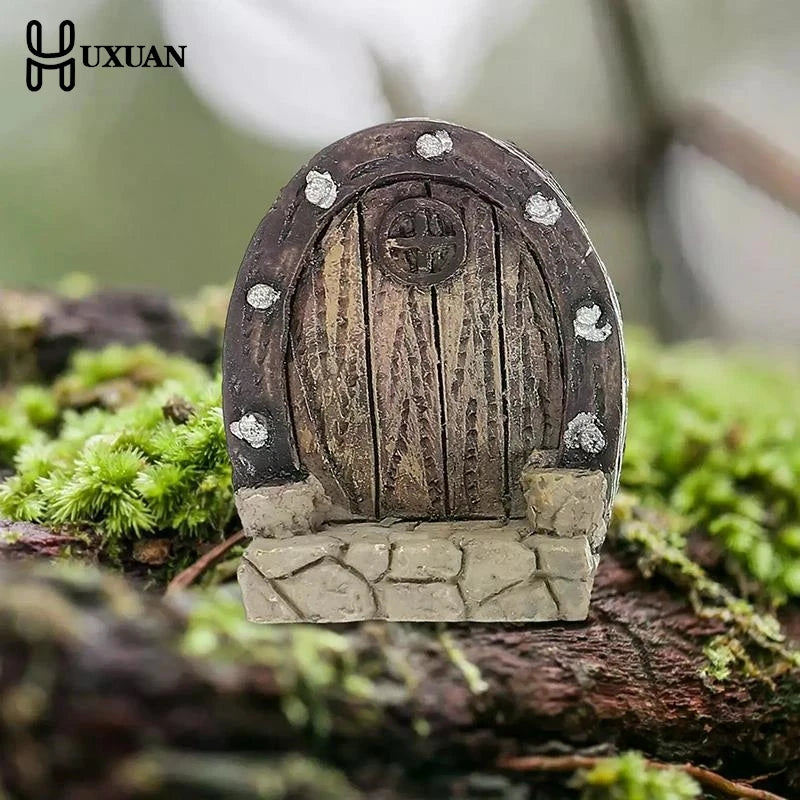 portes decoratives resine miniature jardin conte fees rustique nature marron beige gris jaune
