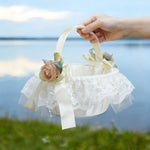 panier dentelle tulle rubans satinés fleurs artificielles romantique champêtre mariage demoiselle honneur deco table