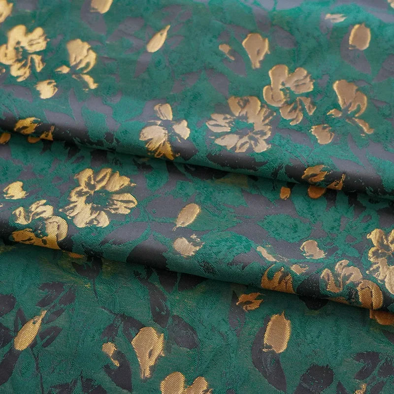 tissu brocart floral vert foncé semi transparent polyester largeur 155cm élégant résistant intempéries Jacquard