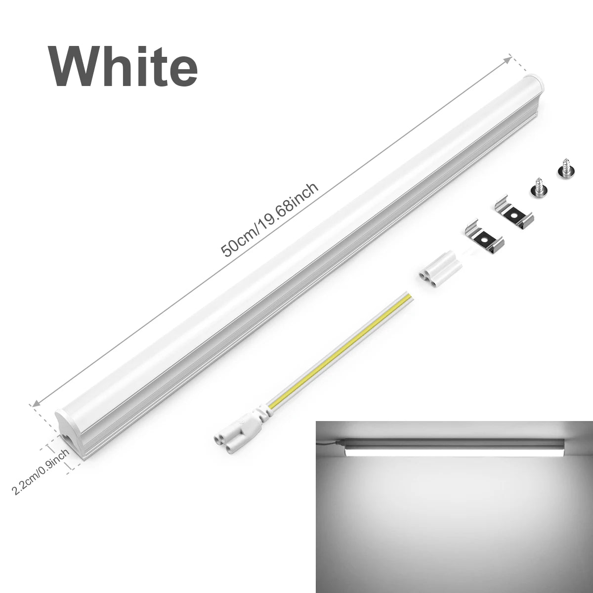 tube led blanc 50cm lisse moderne clips câbles blanc froid 5500k 7000k 15w 220v