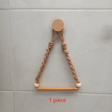 porte papier toilette bohème bois clair beige corde fixations murales rustique 25cm 15cm