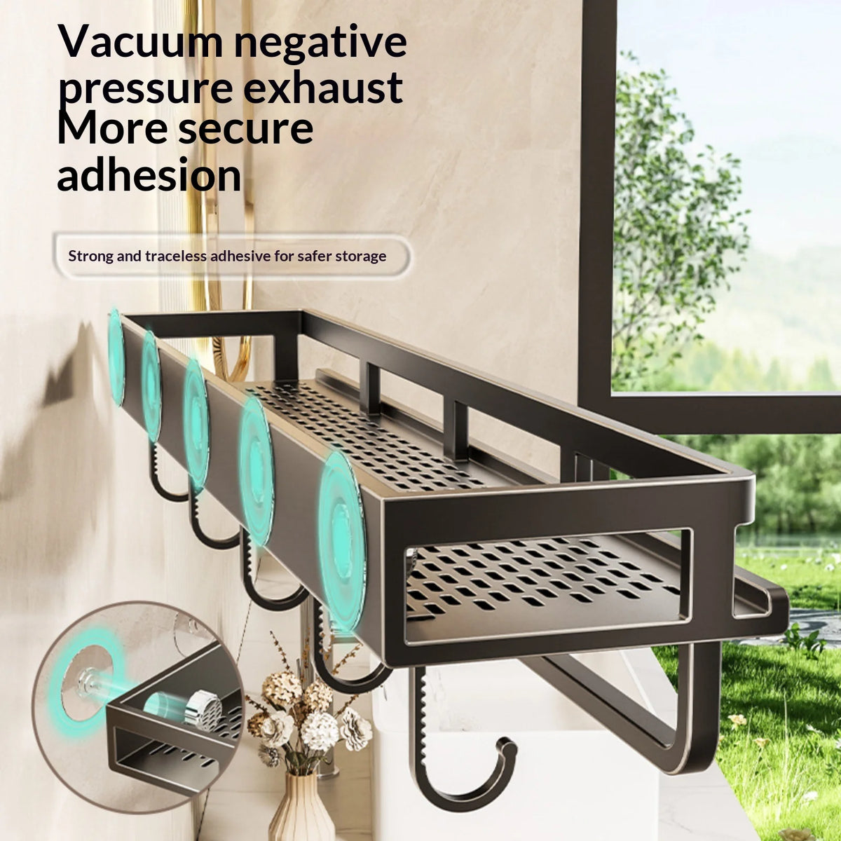 étagère murale aluminium perforée noire adhésive salle bain moderne organisateur suspendu toiletterie support