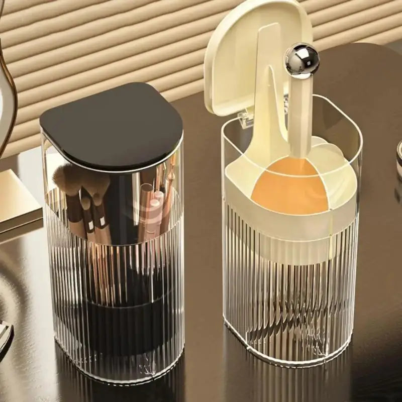 organisateur pinceaux maquillage transparent noir rayures moderne adhésif brosse éponge cosmétique rangement