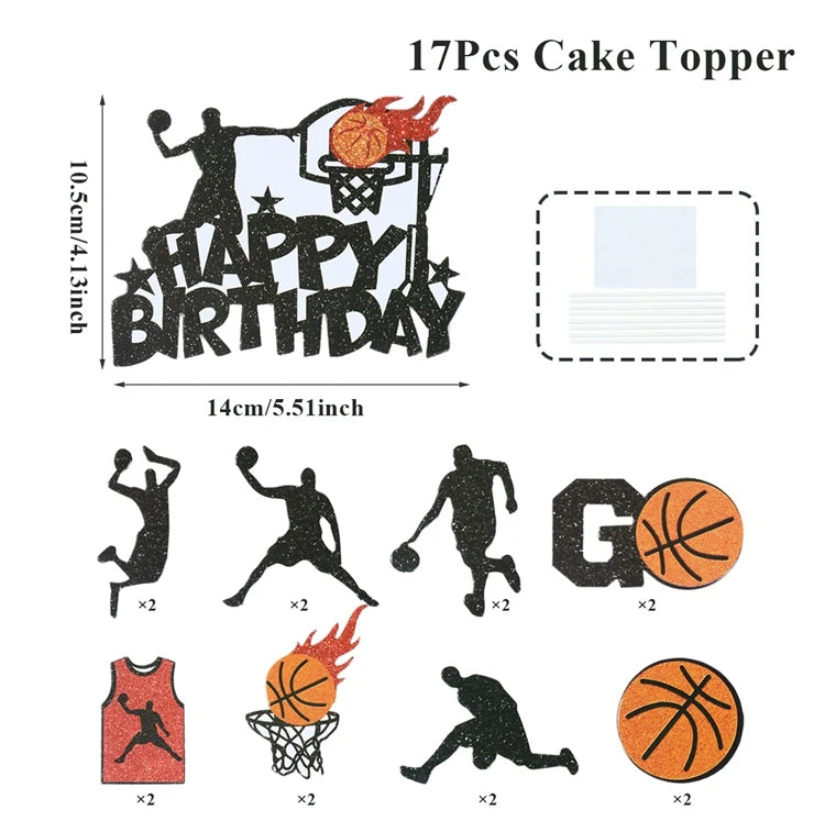 décoration fête anniversaire basket ball assiettes gobelets serviettes guirlande ballon bouteille table orange noir