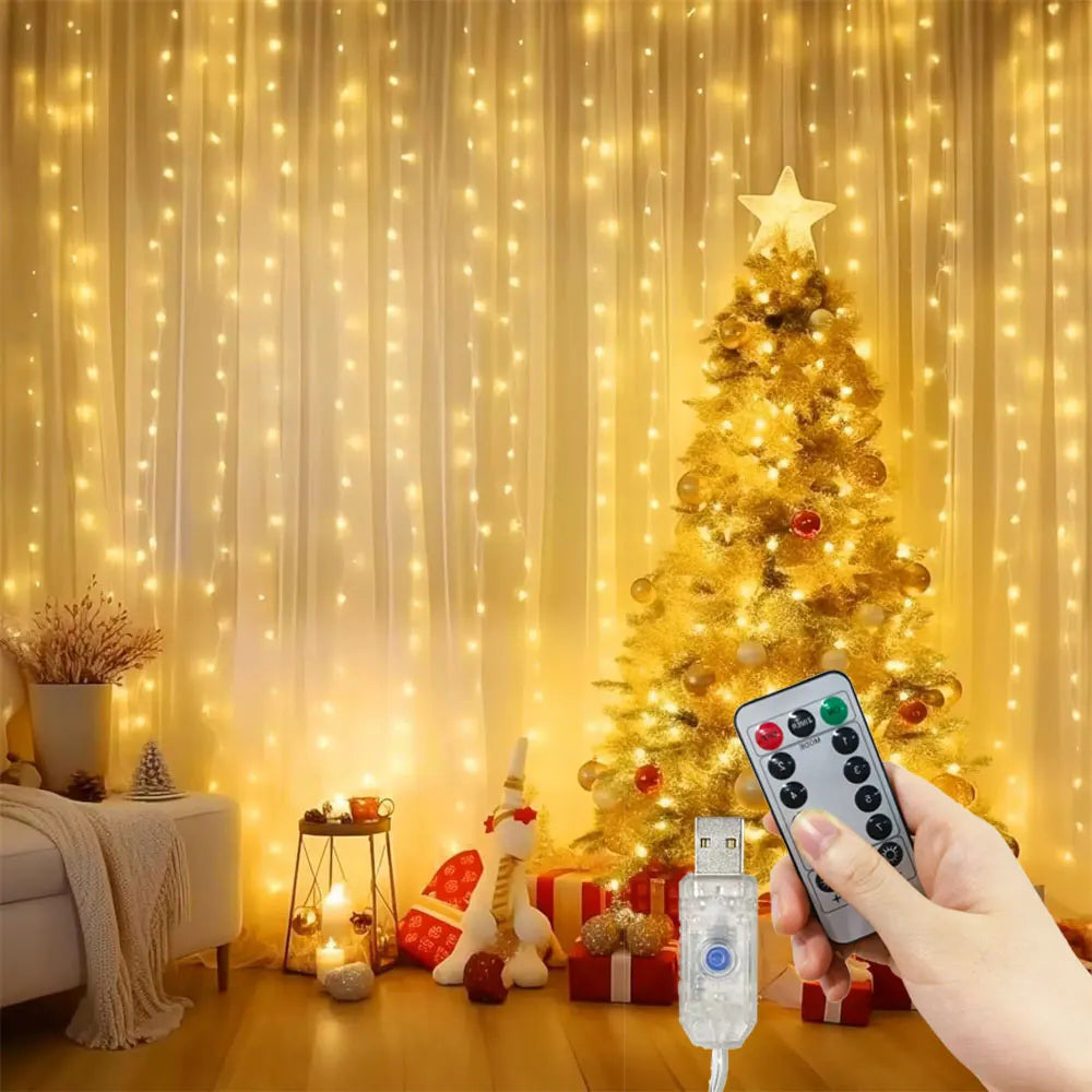 rideau lumineux led blanc décoration chambre mariage noël télécommande usb 3x3m 300 leds