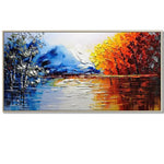 peinture l'huile moderne paysage abstrait bleu blanc rouge verte lac montagne sans cadre