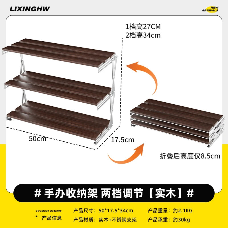 étagère pliable bois marron métal argenté moderne fonctionnelle clips niveaux rangement 30kg charge