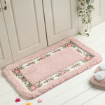 tapis rose fleurs polyester antidérapant classique doux moelleux salle bain vintage