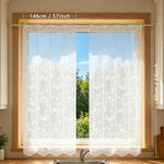 rideau floral japonais dentelle polyester translucide cadre bois chambre cuisine