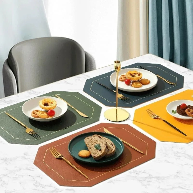 tapis table moderne noir vert lignes dorées 43x30cm serviettes assiettes fourchettes