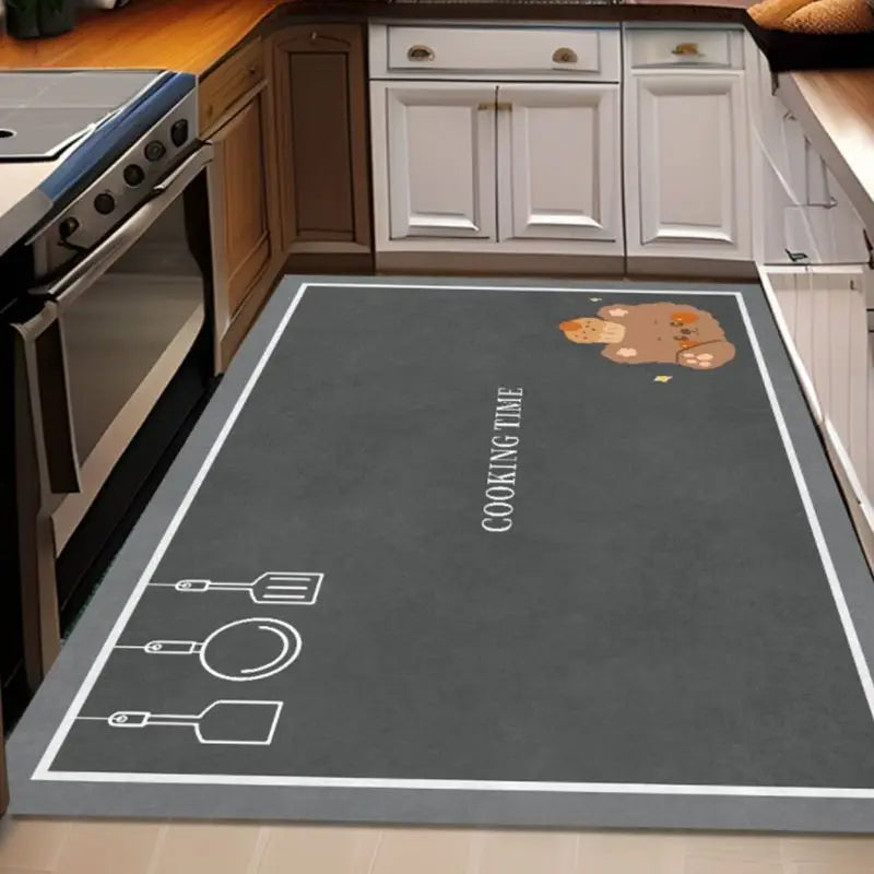 tapis cuisine gris foncé panda moderne décoratif antidérapant imperméable sol maison intérieur