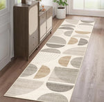 tapis moderne long motifs géométriques demi cercles couleurs variées texture douce rapide sécher