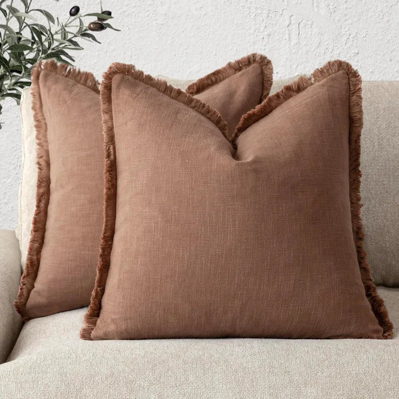 coussin coton vert olive rustique texture lin décoration intérieure lit salon canapé moderne