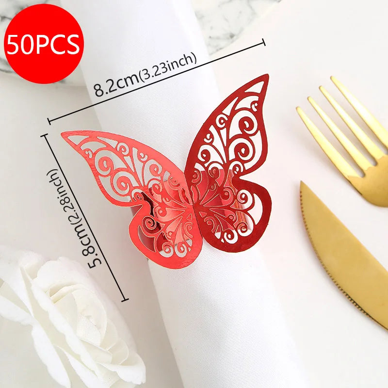 décoration table papillon ornements floraux motifs spirales rouge doré violet iridescent artisanal