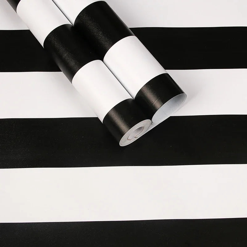 papier peint auto adhésif rayures noir blanc moderne salon chambre opaque pvc vinyle wallpaper