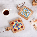 planche découper artisanale motifs floraux colorés cartes d'information bois naturel 20cm 14cm