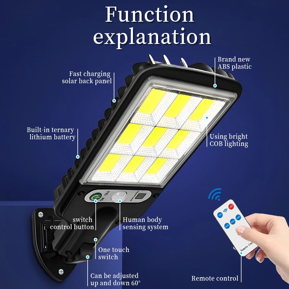 lampes solaires murales noires 108 led cob ip65 moderne télécommande capteur mouvement
