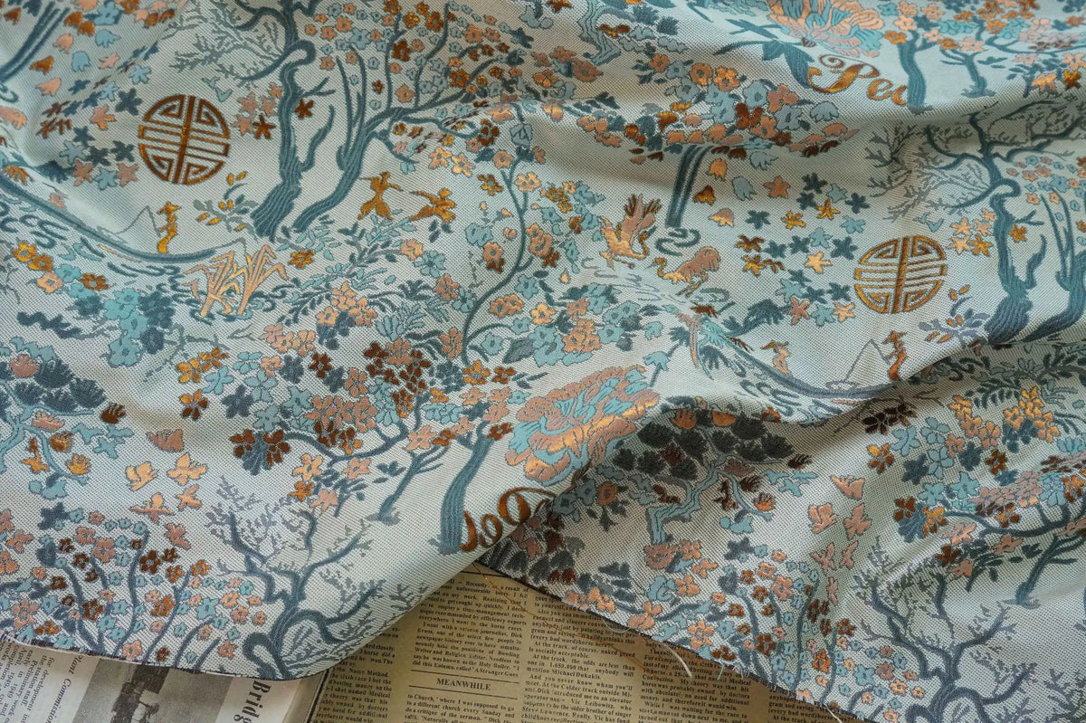 tissu imprimé floral beige bleu orange respectueux environnement classique vintage 148cm large