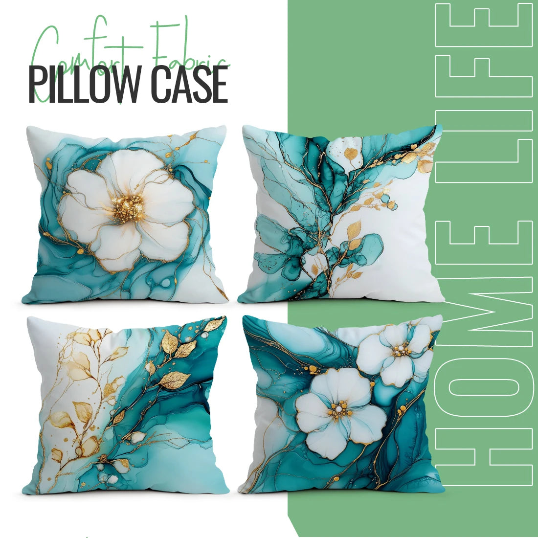 coussin moderne fleurs blanches dorées fond bleu zip invisible 40cm 45cm 50cm