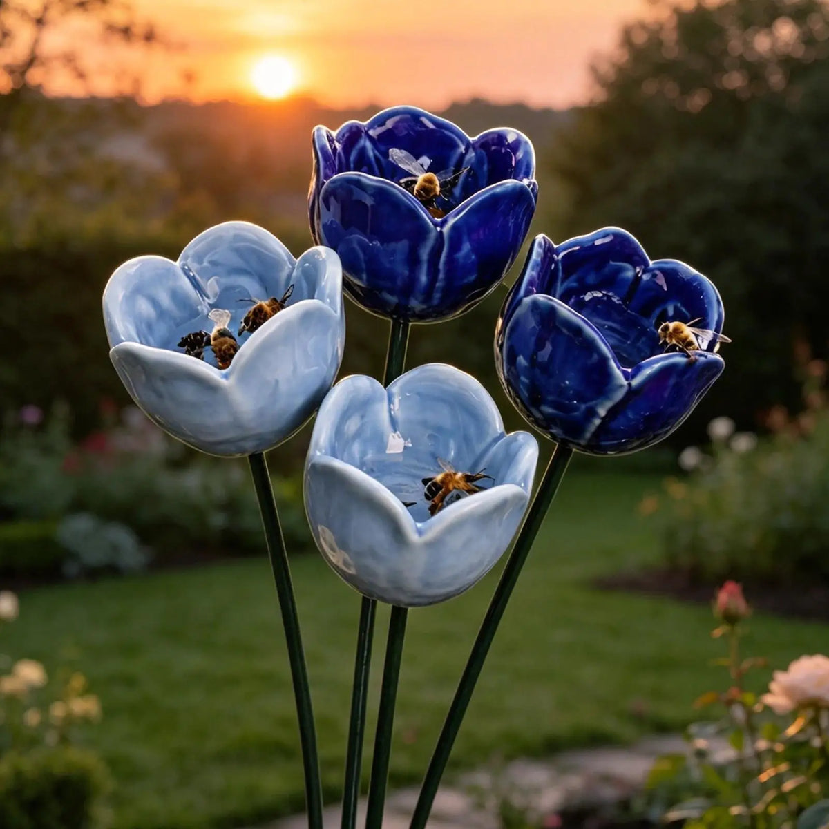 fleurs artificielles céramique bleu blanc modernes jardin decoration abeilles pollinisation tulipes extérieur