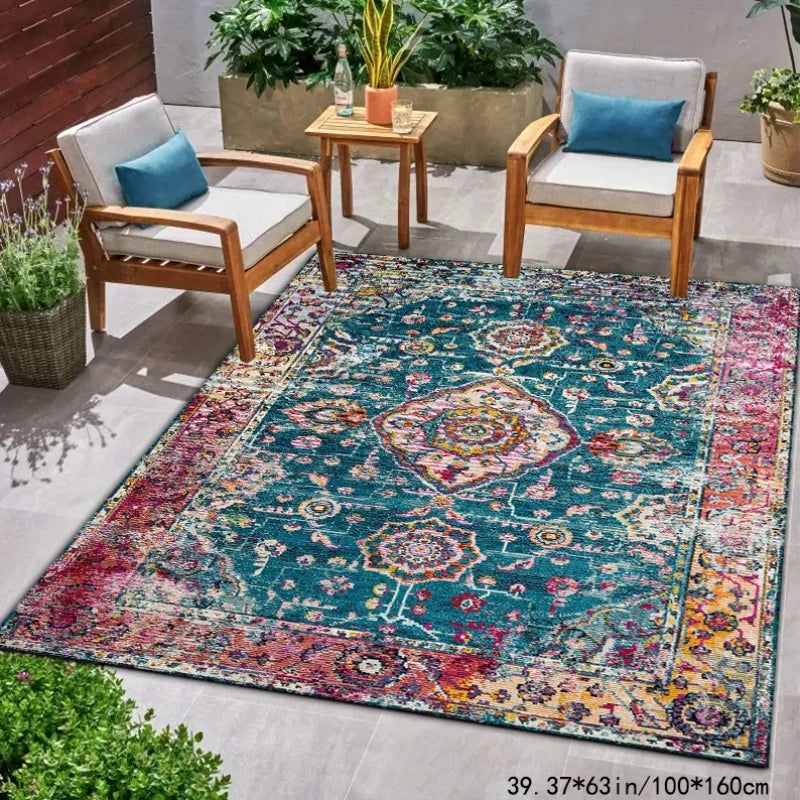 Tapis extérieur antidérapant bohème jaune et blanc