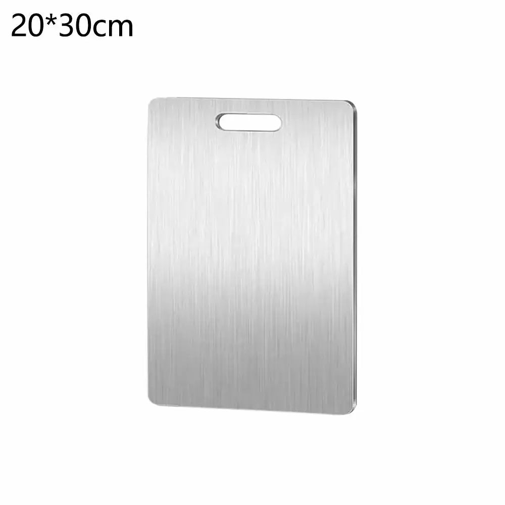 planche découper rectangulaire argentée lisse poignées intégrées utilitaire cuisine découpe fruits viande environnementALE