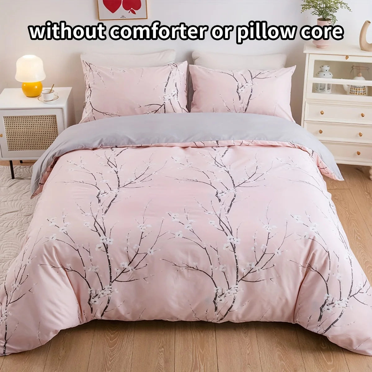 ensemble literie moderne fleurs blanches rose pâle vert clair blanc gris clair twin full