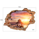 sticker mural 3d scène naturelle illusion optique adhésif multicolore coucher soleil océan planètes enfants
