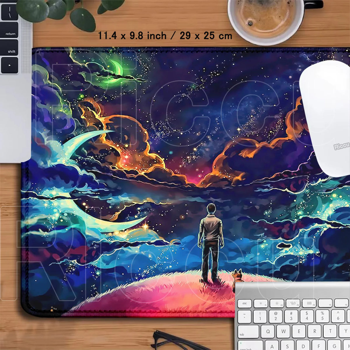 tapis souris gaming large taille bleu violet nuages étoiles antiderapant moderne