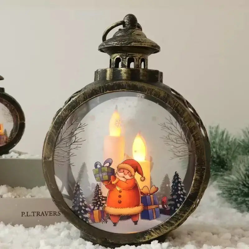 lanterne noël santa claus renne verre translucide vintage décoration fenêtre ambiance noire blanche
