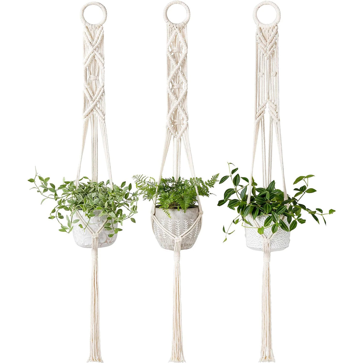 suspensions plantes tressage macramé motifs géométriques bohèmes pots suspendus intérieur extérieur