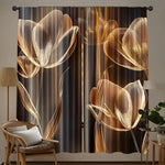 rideaux imprimés fleurs dorées fond noir contemporains élégants salon chambre coucher opaques polyester