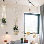 support plante suspendu macramé blanc boho artisanal anneau métallique pot plante
