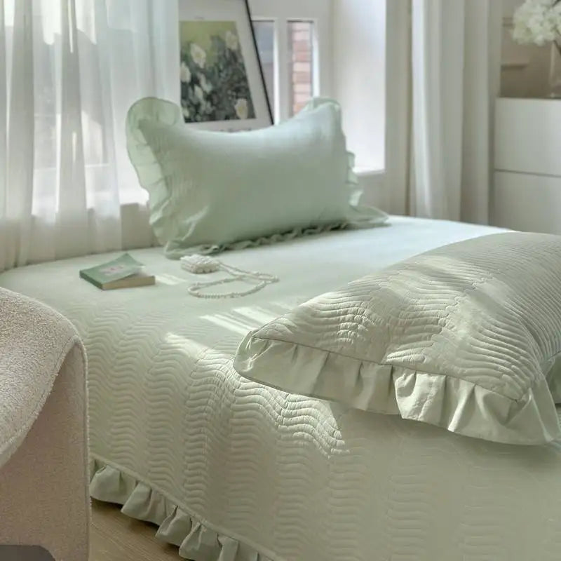 couvre lit coton tie dye rayures vert clair classique simple lit maison