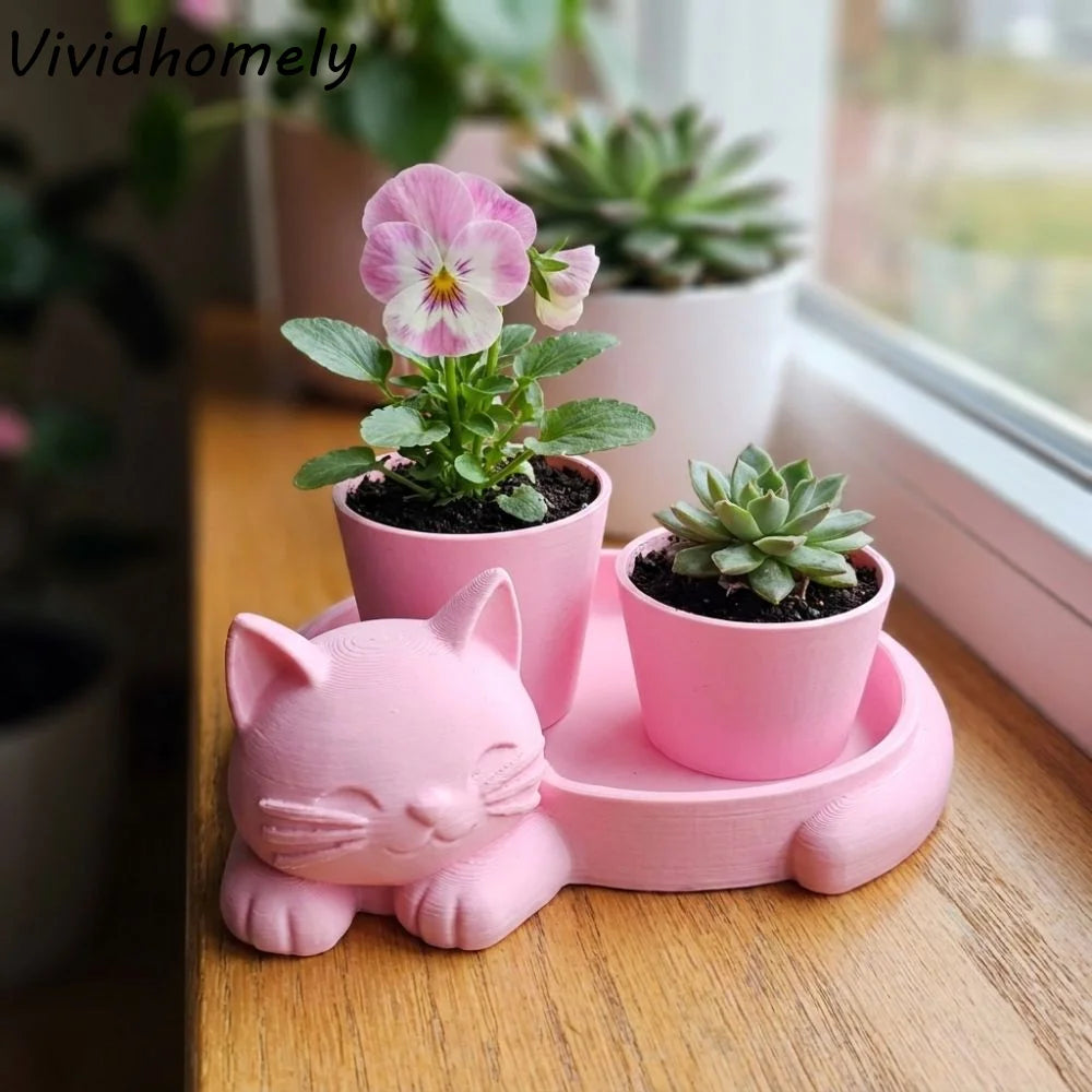 pots fleurs support plantes forme chaton moderne rose clair motif chat couché mignonintérieurextérieur