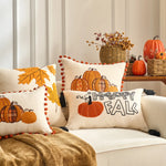 housse coussin brodée citrouille motif automne rustique tassel adhésif décoration maison nordique polyester coton