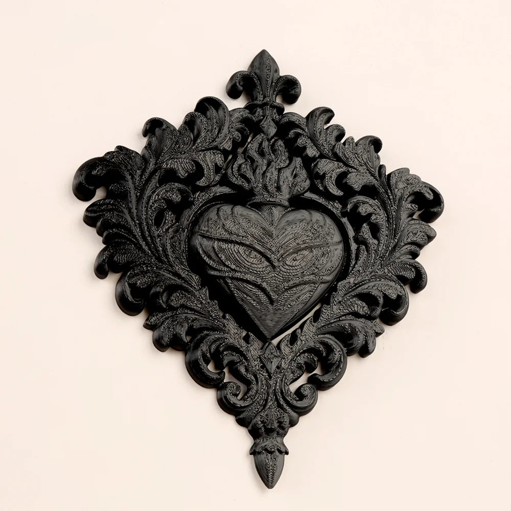 décoration murale baroque plaque ornements floraux cœur sculpté noir vis fixations maison