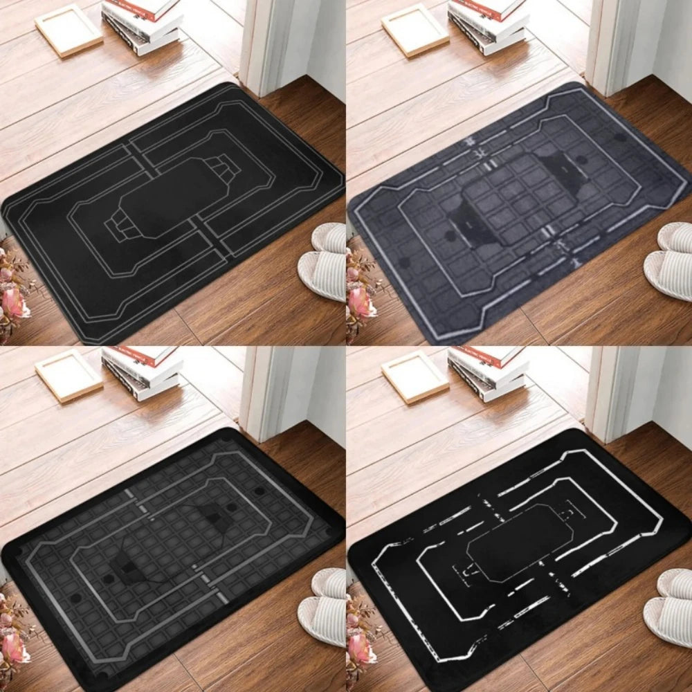tapis sol moderne antidérapant 40x60cm noir gris motif géométrique polyester durable intérieur extérieur
