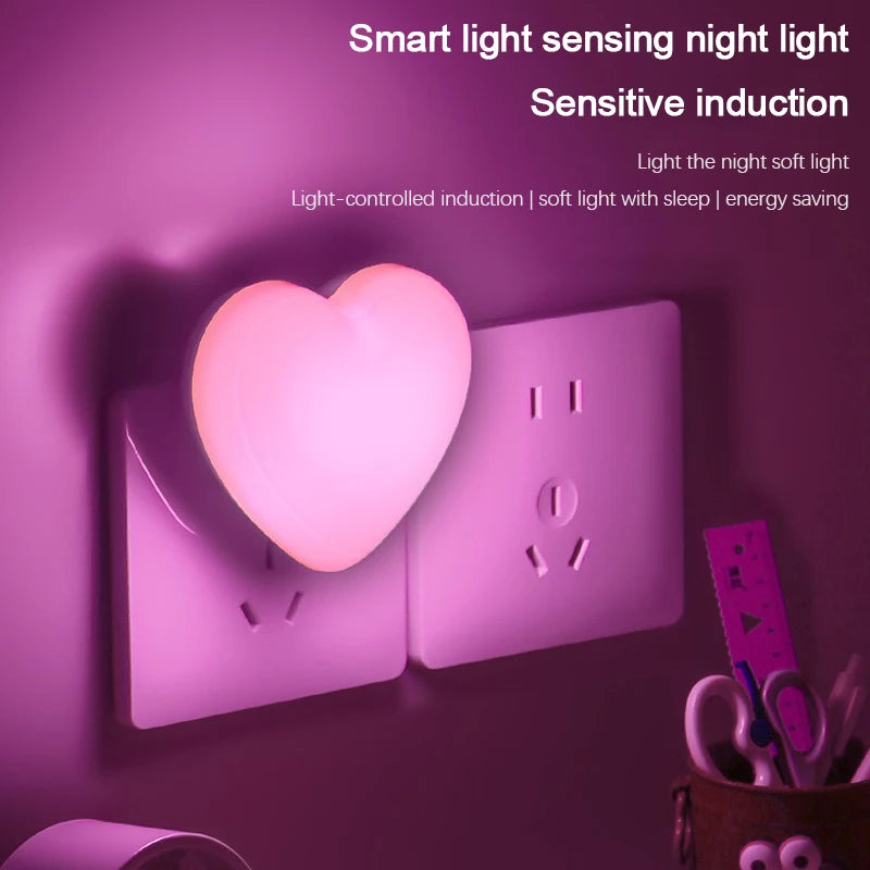 veilleuse nuit led rose bleu jaune blanc coeur moderne prise murale interrupteur minimaliste