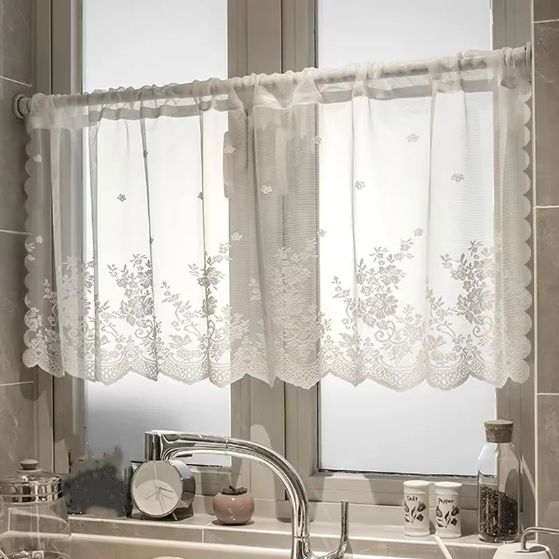 rideau blanc broderie florale transparent classique 100x45cm 100x60cm 140x45cm 140x60cm