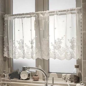 rideau blanc broderie florale transparent classique 100x45cm 100x60cm 140x45cm 140x60cm