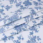 tissu toile jouy motifs floraux blanc bleu classique opale ameublement couturePATCHWORK