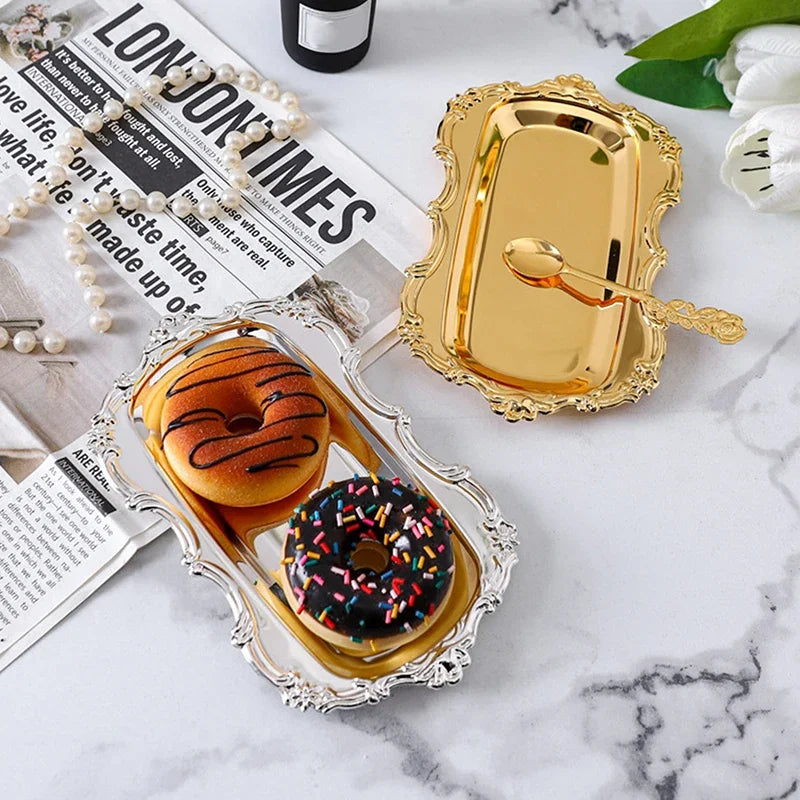 plateau or argent ornements baroques donuts bijoux classique facile nettoyage papier decoratif vintage servir