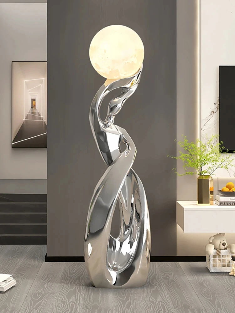 Statue déco intérieur abstraite lumineuse en résine vert clair
