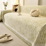 housses canapé moderne beige gris vert rayures chenille polyestère universal toutes saisons