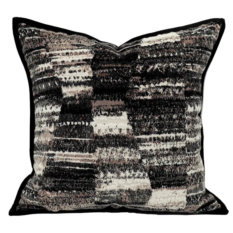 housse coussin carré noir blanc rayures moderne adhésif lit salon voiture 45x45 cm polyester