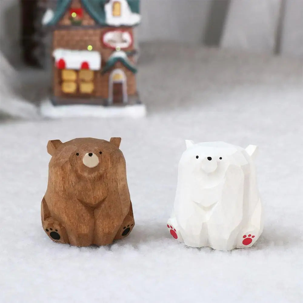 statues animaux ours blanc noir marron clair yeux noirs pattes rouges artisanal moderne