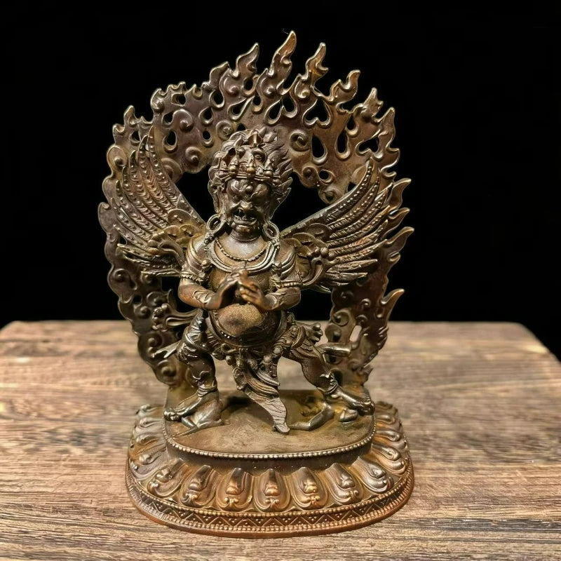 statue tibétaine bronze bouddhiste décoration maison 10cm hauteurs motifs floraux detalles artisanat