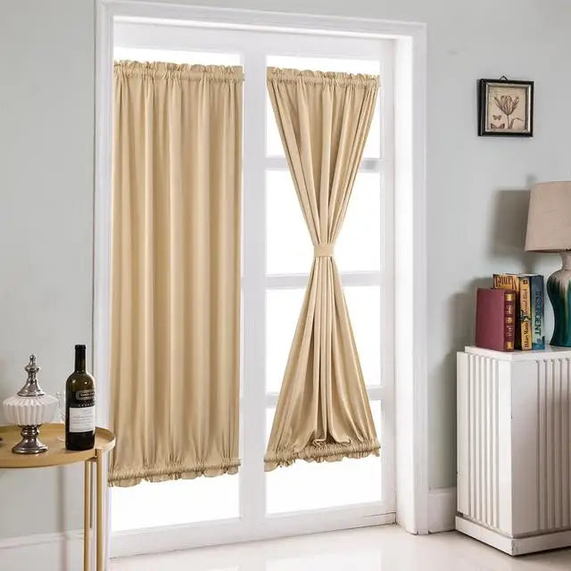 rideau fenêtre porte coulissante double poche polyester plissé beige gris blanc opaque classique européen