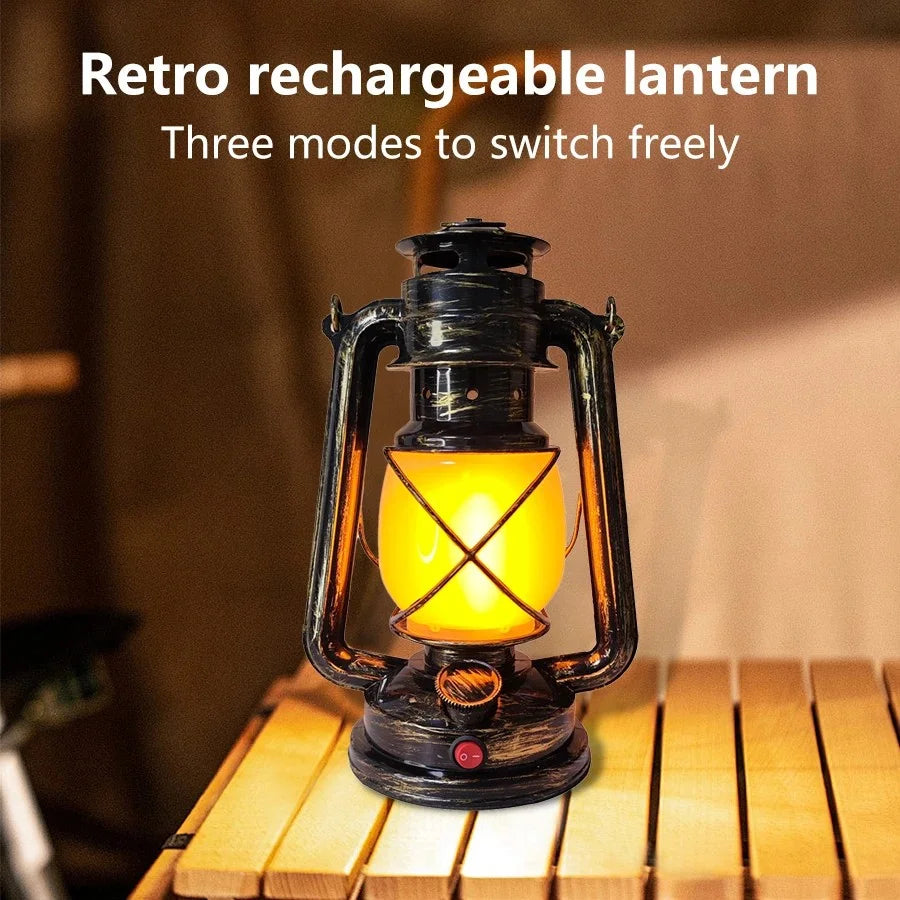 lanterne camping rétro rechargeable modes éclairage ambiance vintage métal brun noir geometrique